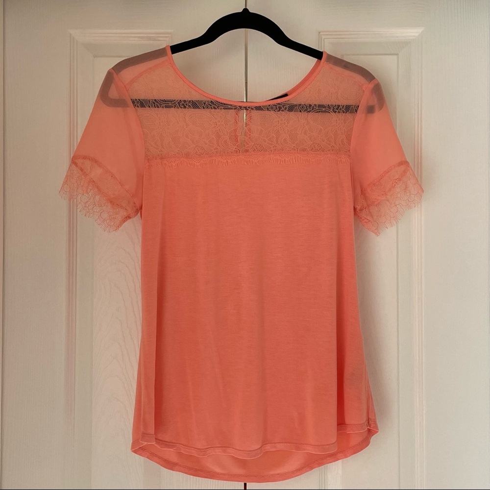 Dynamite Salmon Colored Top with Lace Detail Size P/S